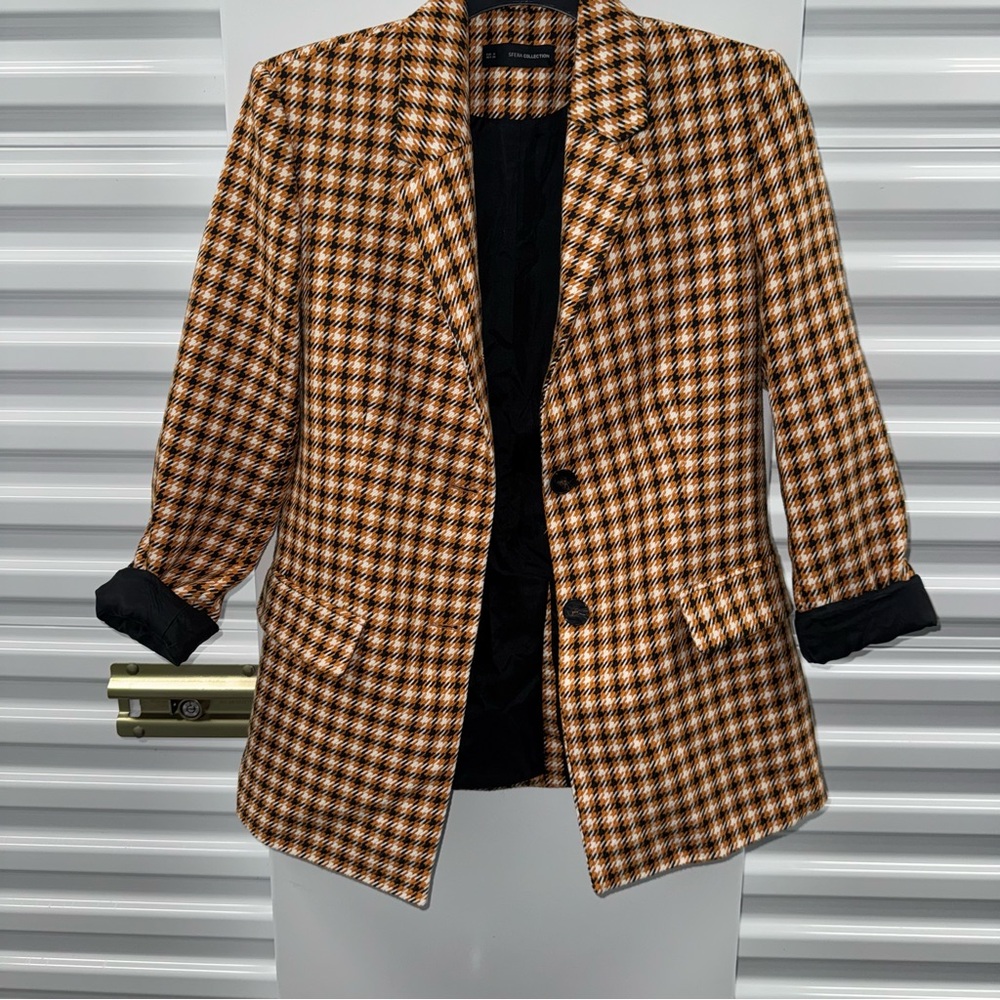 Womens Sfera Houndstooth Blazer - Orange/Black
